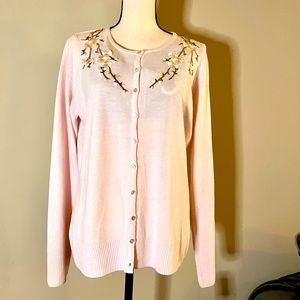 Women’s Karen Scott Flower Cardigan Pink Ice  size Large